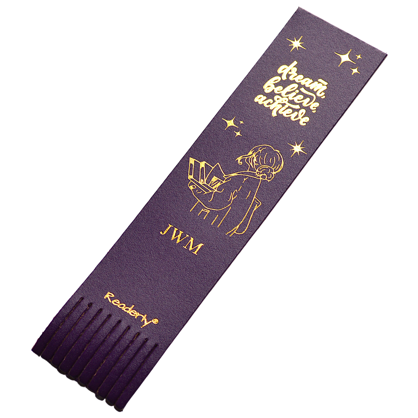 Readerly® Dream Believe Achieve Personalised Bonded Leather Bookmark