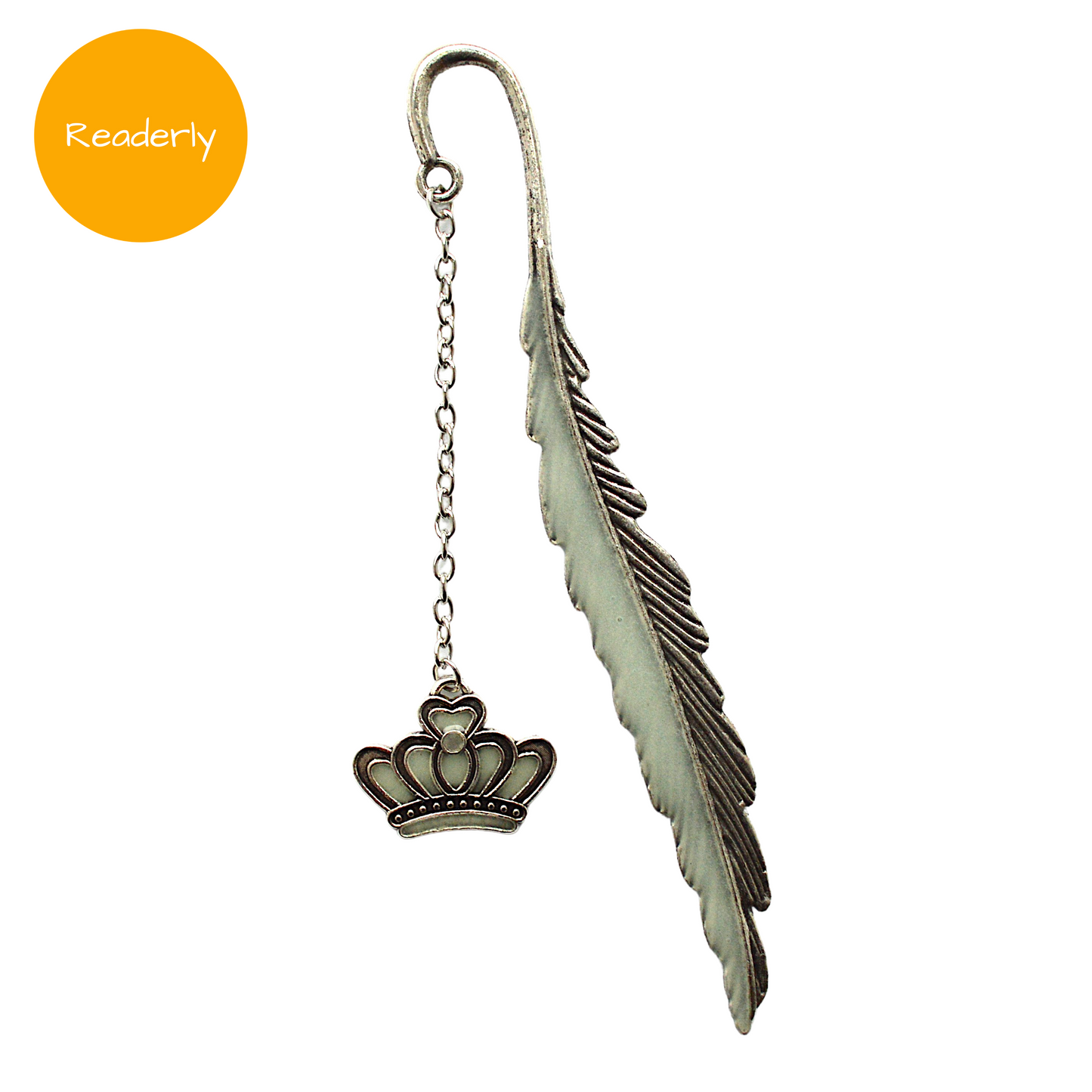 REDUCED TO CLEAR - Readerly Glow in The Dark Crown Bookmark (Silver Metal)